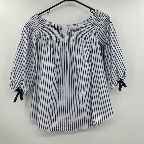 DO+BE Blue White Striped Off Shoulder Blouse Women's XS - Picture 4 of 4